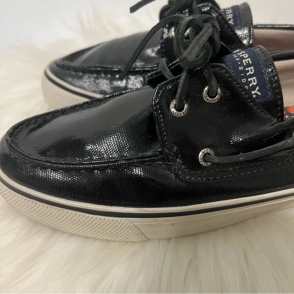 Sperry Top Siders Black Patent Glossy Boat Shoes Coastal Nautical Size 10